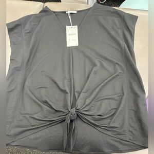 NWT Zara Black Size Large Sleeveless V Neck Blouse, Ties at Bottom